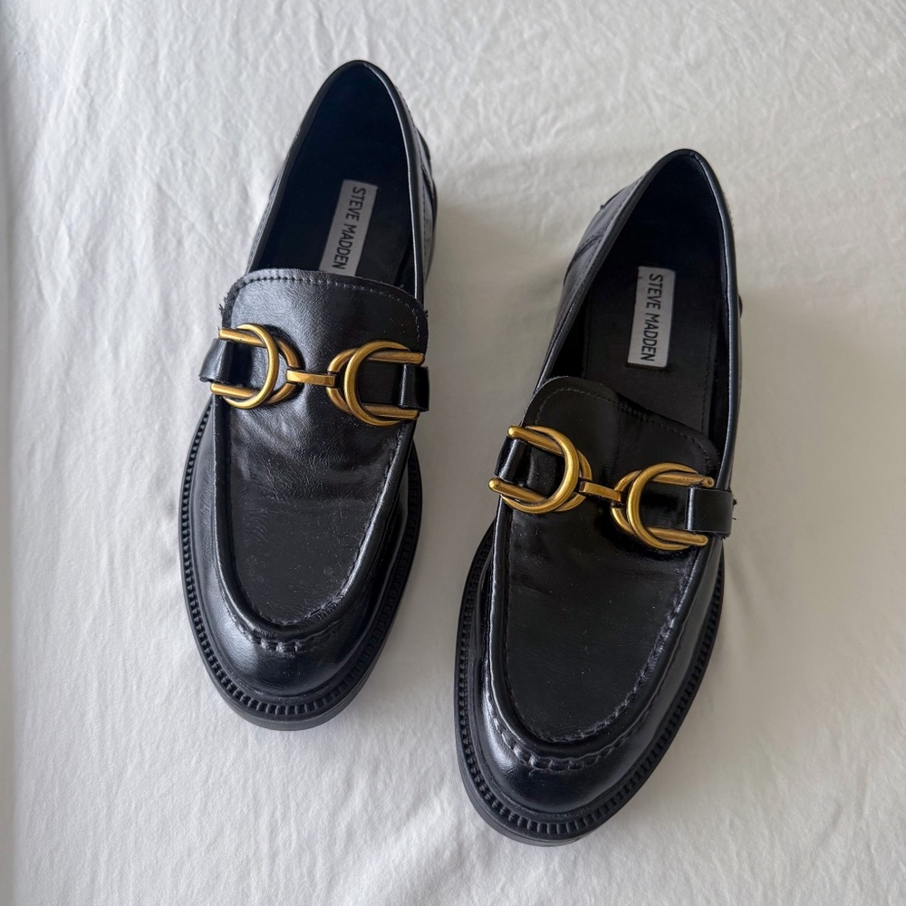 STEVE MADDEN Black Vegan Leather 'Sheyla' Loafer